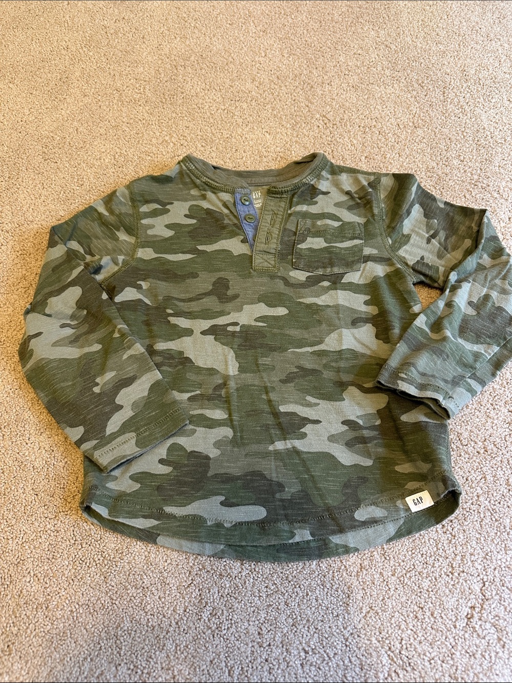 GAP Kids Green Camo Henley Long-Sleeve Shirt